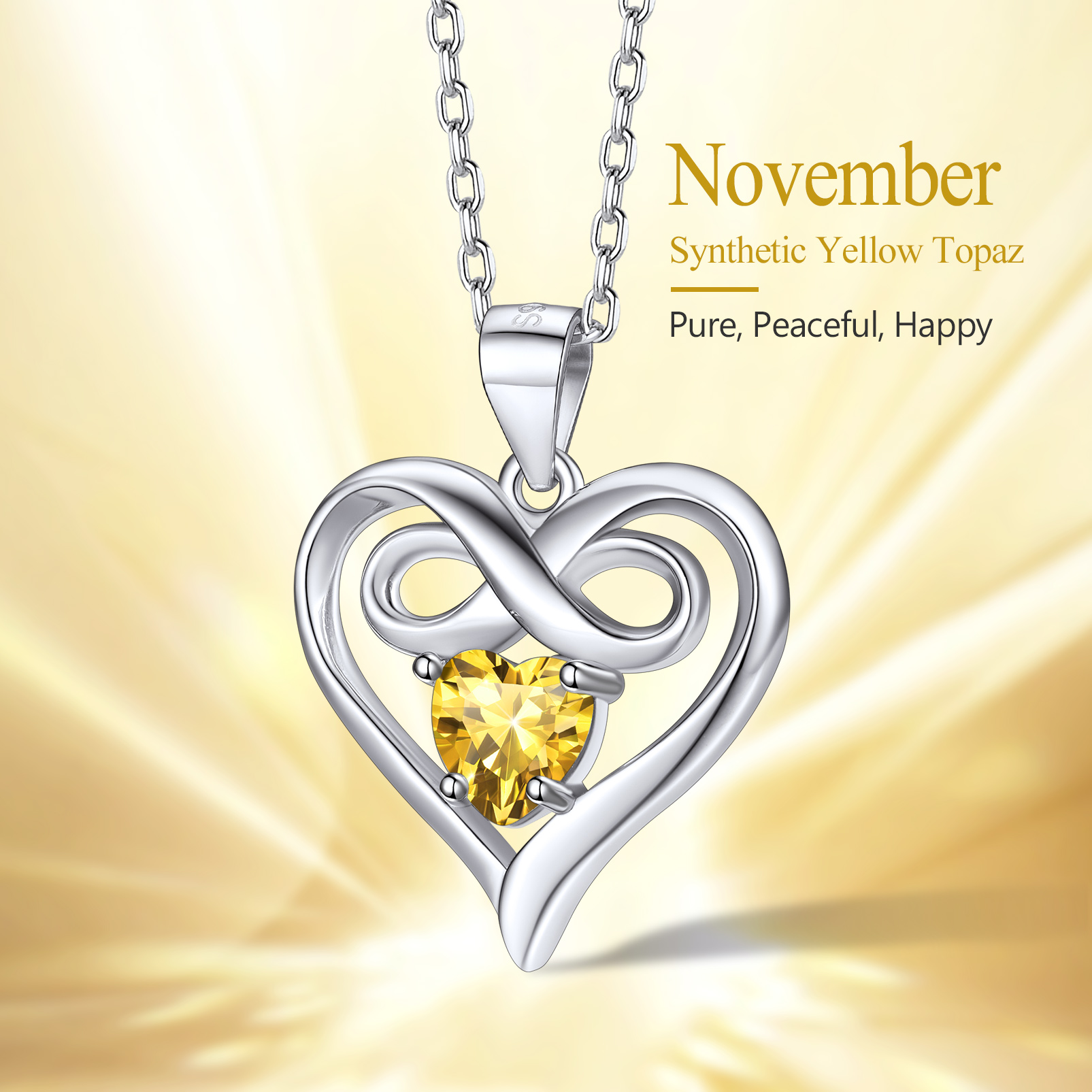 Silvora Women Heart Necklace Girls Sterling Silver Infinity Birthstone Pendant Necklace September Synthetic Sapphire Birthday Gift