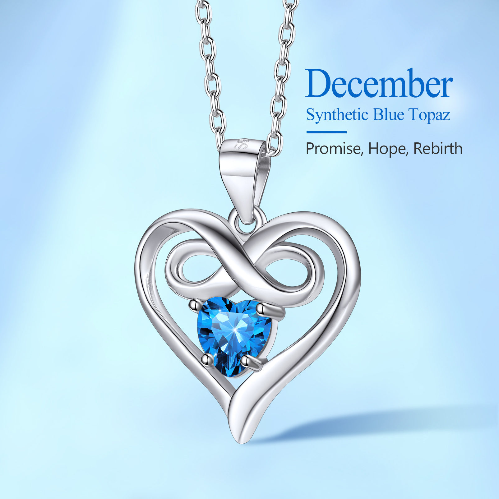Silvora Women Heart Necklace Girls Sterling Silver Infinity Birthstone Pendant Necklace September Synthetic Sapphire Birthday Gift