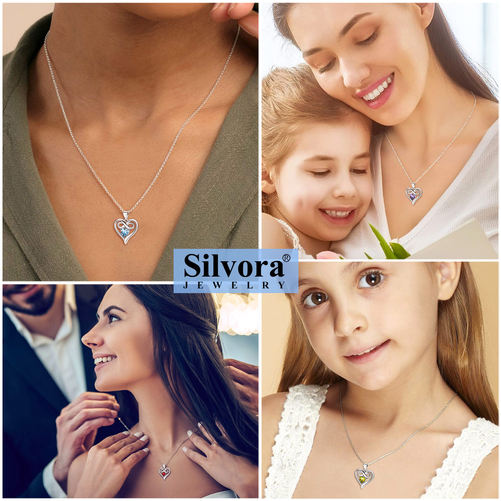 Silvora Women Heart Necklace Girls Sterling Silver Infinity Birthstone Pendant Necklace September Synthetic Sapphire Birthday Gift