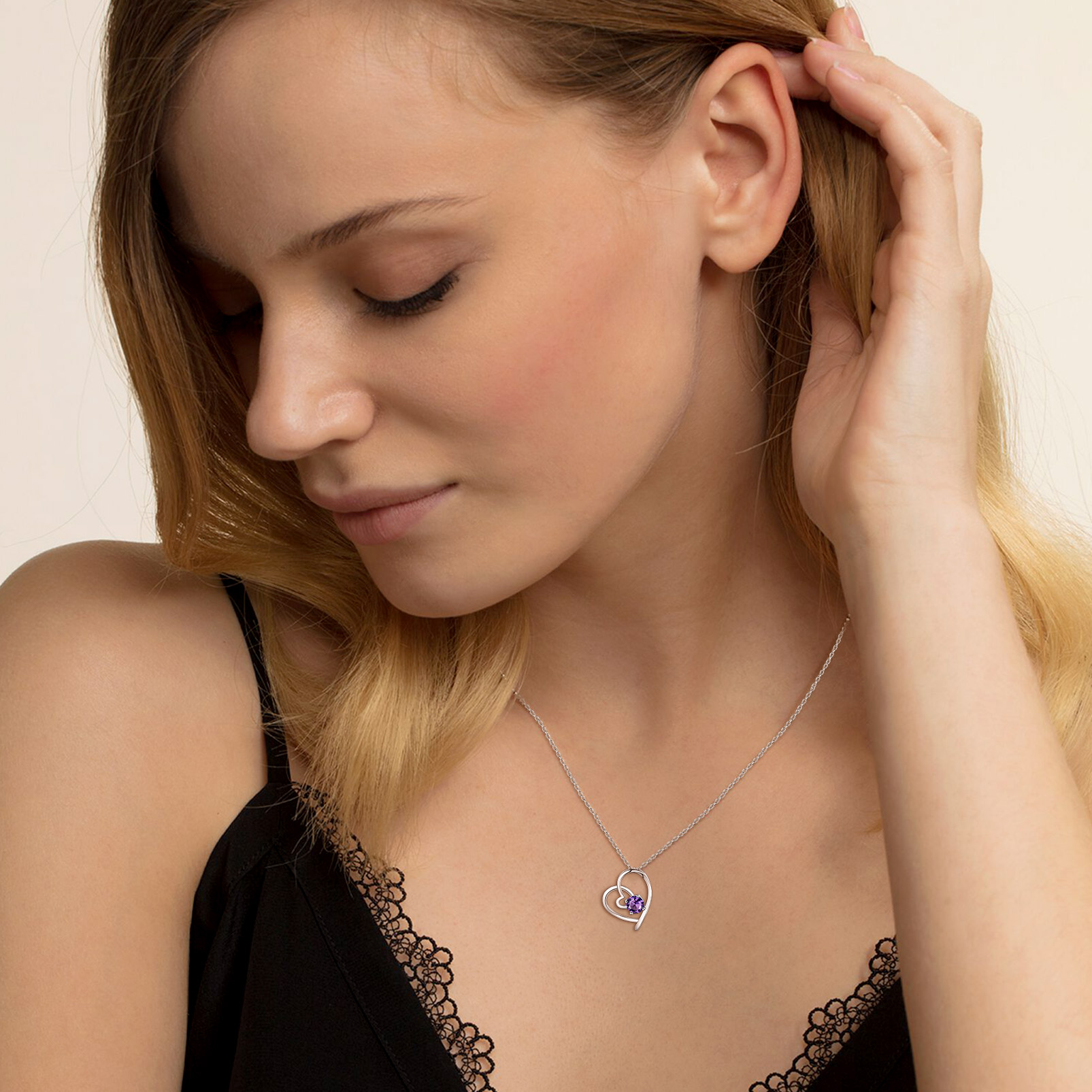 Silvora Birthstone Necklaces June Heart Love Pendant Sparking CZ Sterligng Silver Jewelry for Women Girls Birthday Christmas Gift