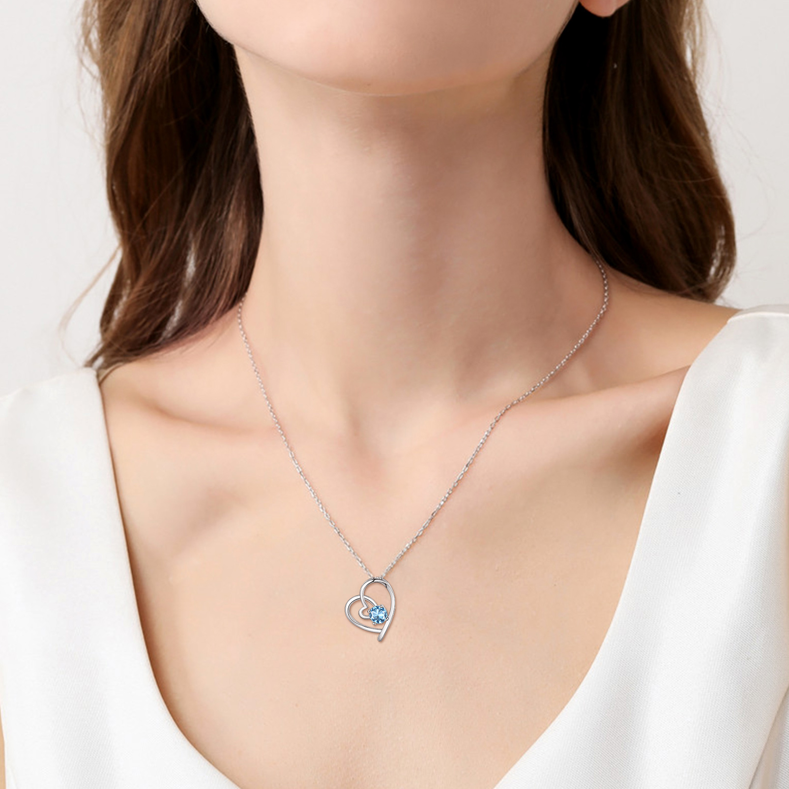 Silvora Birthstone Necklaces June Heart Love Pendant Sparking CZ Sterligng Silver Jewelry for Women Girls Birthday Christmas Gift