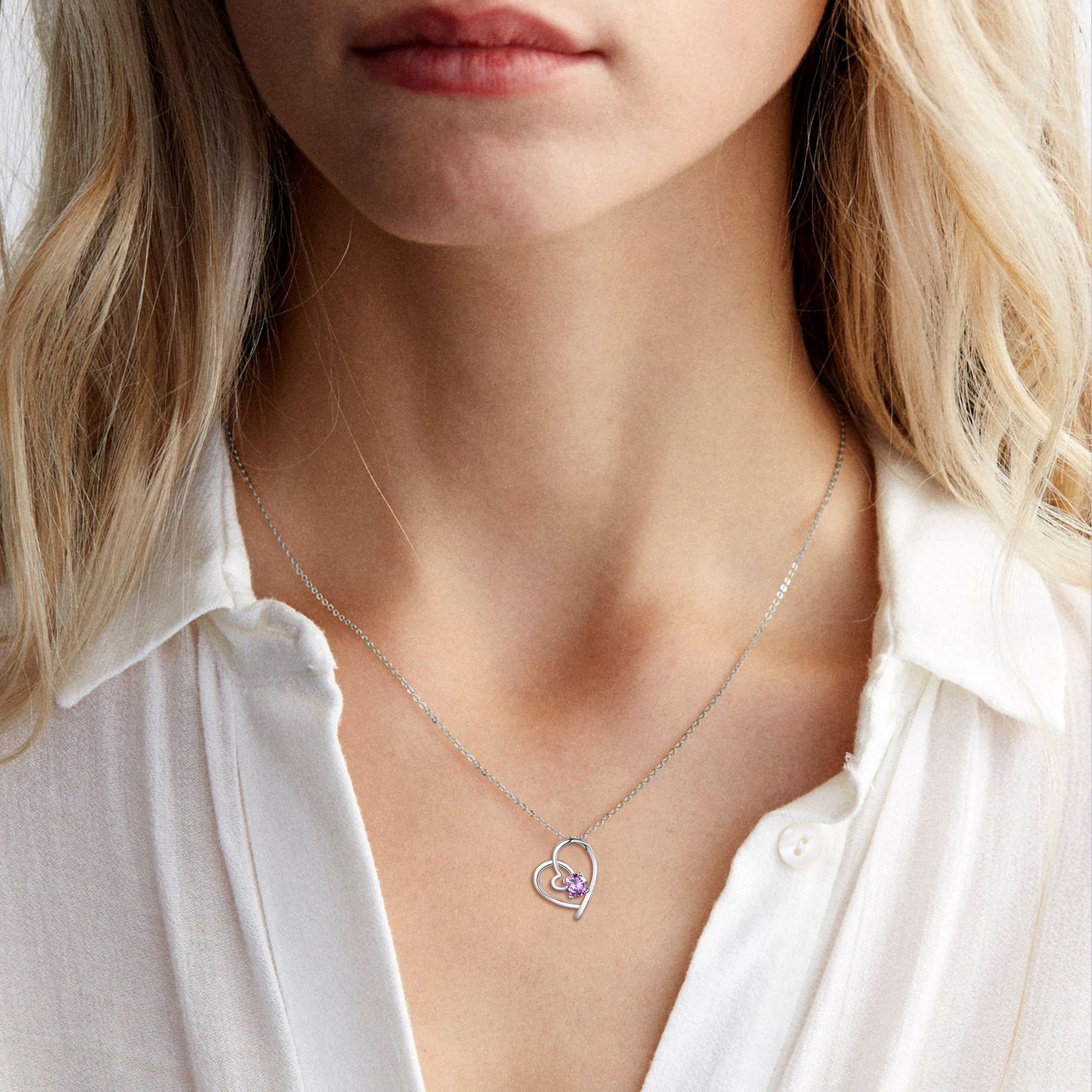 Silvora Birthstone Necklaces June Heart Love Pendant Sparking CZ Sterligng Silver Jewelry for Women Girls Birthday Christmas Gift