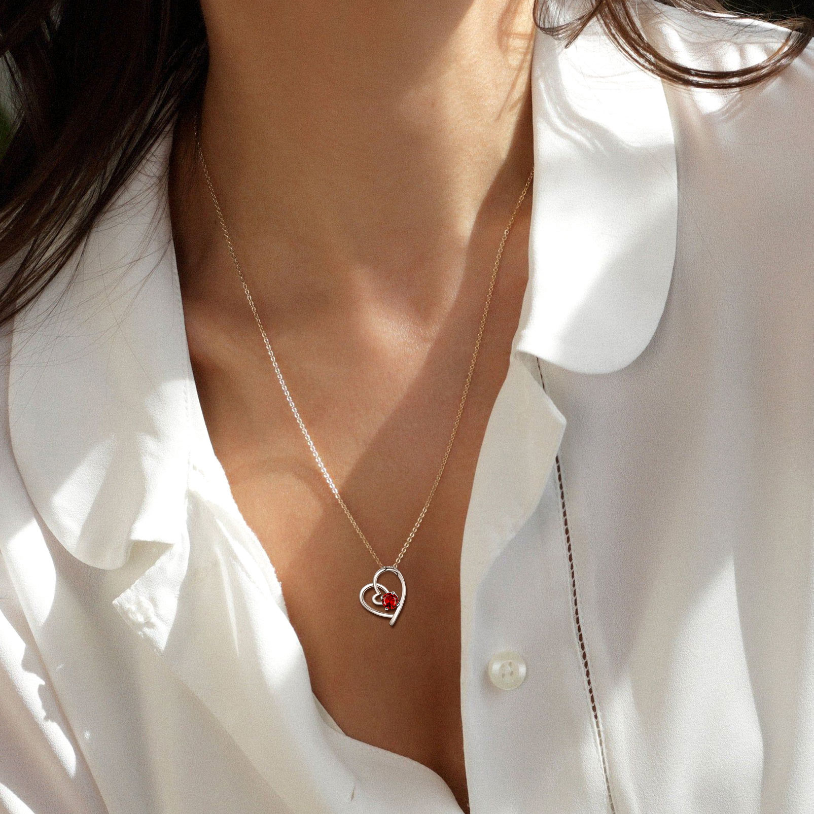 Silvora Birthstone Necklaces June Heart Love Pendant Sparking CZ Sterligng Silver Jewelry for Women Girls Birthday Christmas Gift