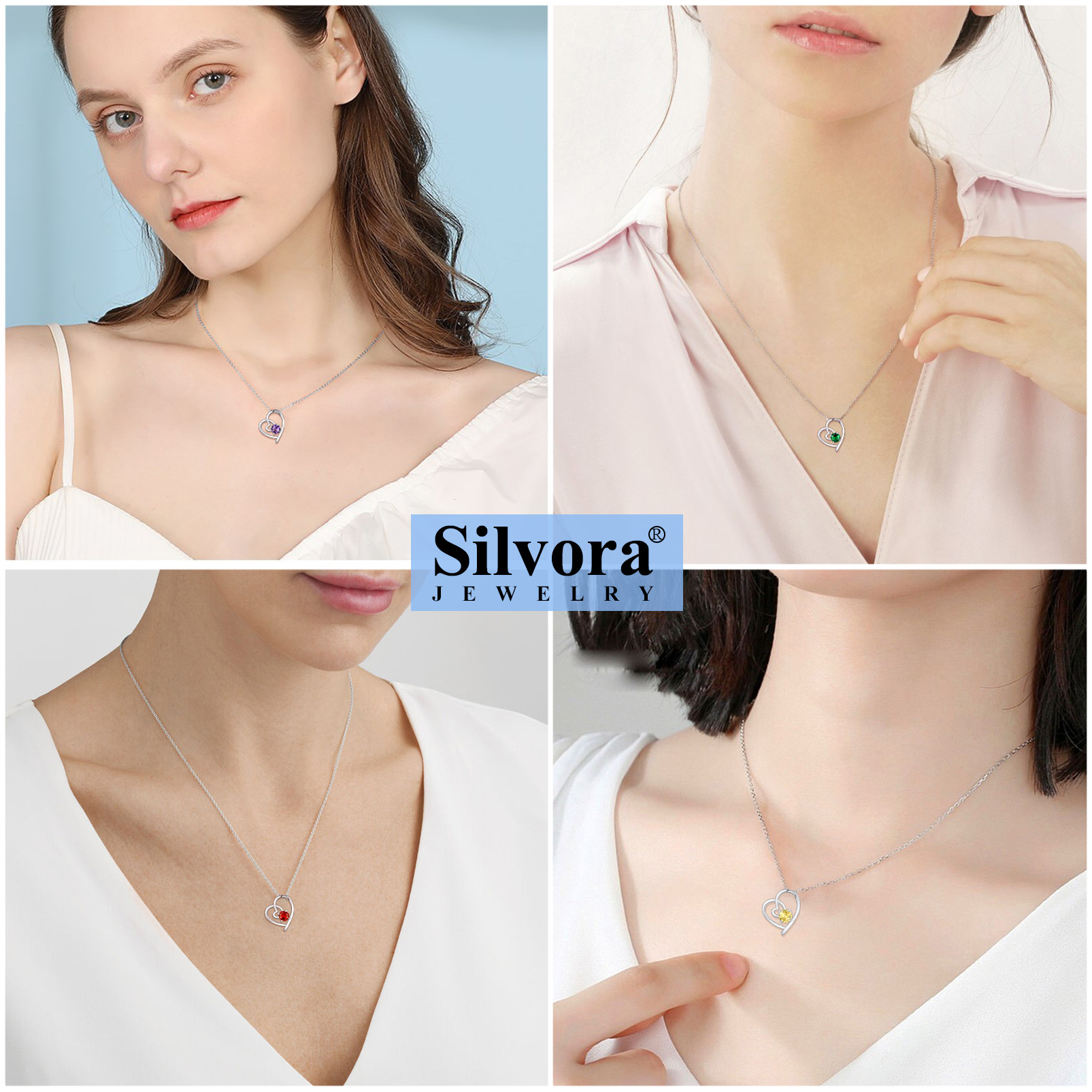 Silvora Birthstone Necklaces June Heart Love Pendant Sparking CZ Sterligng Silver Jewelry for Women Girls Birthday Christmas Gift