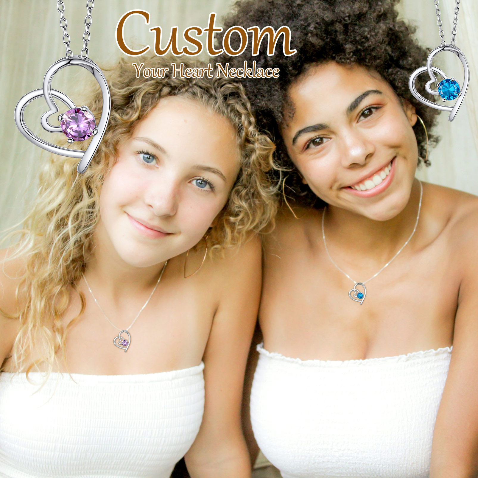 Silvora Birthstone Necklaces June Heart Love Pendant Sparking CZ Sterligng Silver Jewelry for Women Girls Birthday Christmas Gift