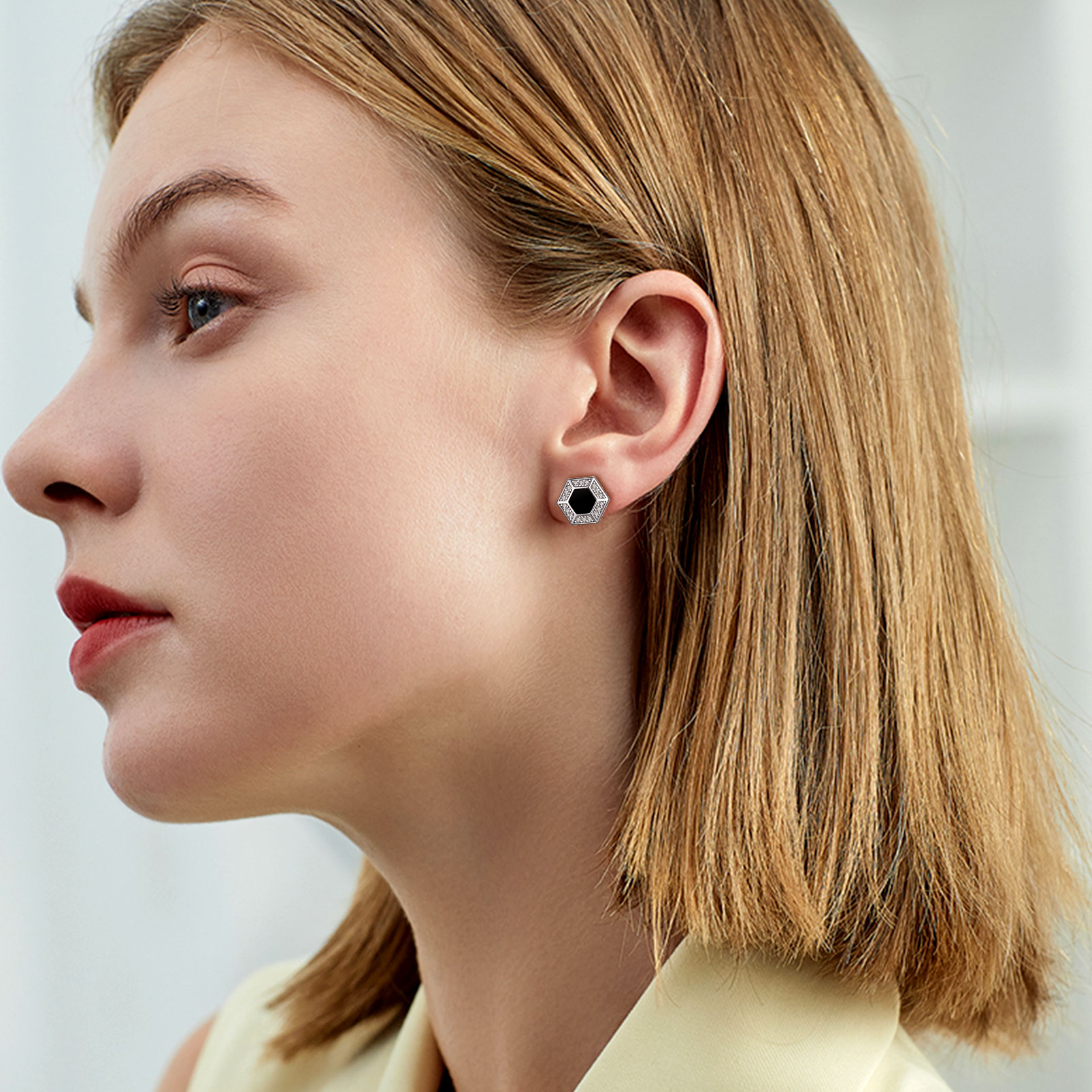 Silvora Black Onyx Round Stud Earrings 925 Sterling Silver 8MM Norse Viking Rune Jewelry Gift for Men Women - Silver