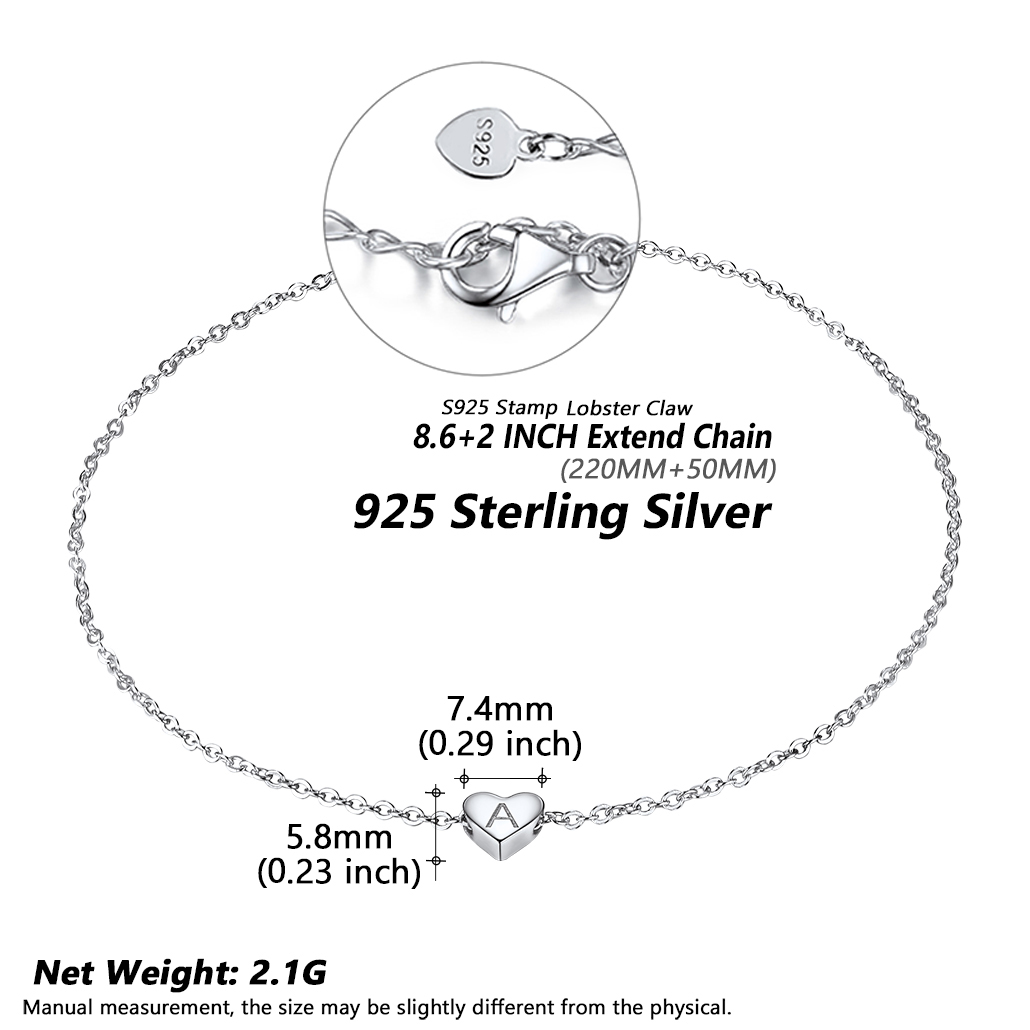 Silvora Sterling Silver Anklet Bracelets for Women, Initial Heart Anklet for Girls Letter A Foot Summer Boho Beach Jewelry Gift