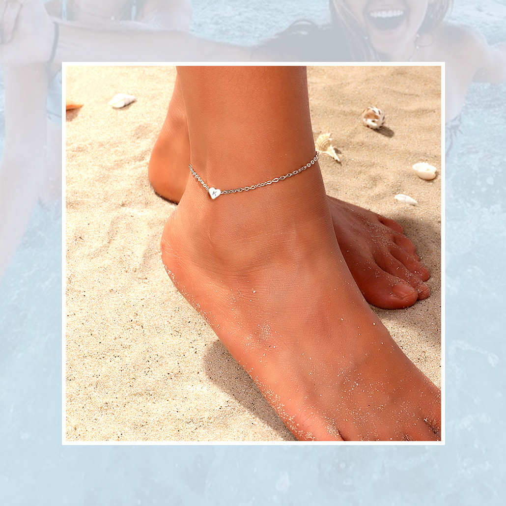 Silvora Sterling Silver Anklet Bracelets for Women, Initial Heart Anklet for Girls Letter A Foot Summer Boho Beach Jewelry Gift