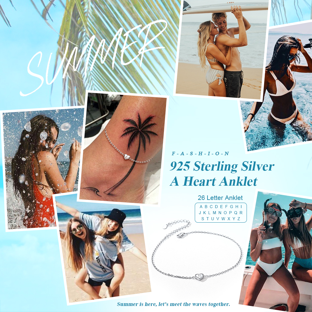 Silvora Sterling Silver Anklet Bracelets for Women, Initial Heart Anklet for Girls Letter A Foot Summer Boho Beach Jewelry Gift