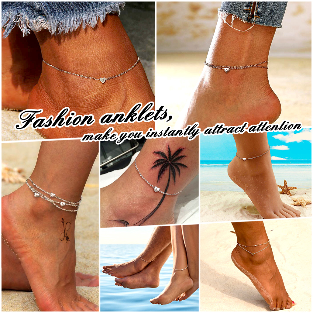 Silvora Sterling Silver Anklet Bracelets for Women, Initial Heart Anklet for Girls Letter A Foot Summer Boho Beach Jewelry Gift