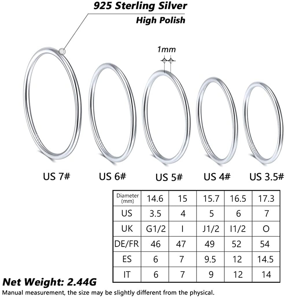 Silvora 5pcs Sterling Silver Women Knuckle Ring Midi Stacking Band Rings for Women Girls Finger Jewelry
