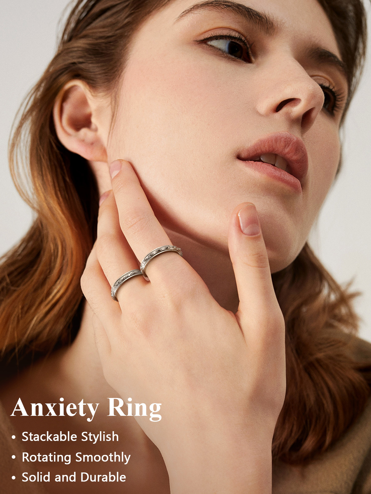 Silvora S925 Sterling Silver Fidget Rings Embossed Celtic Anxiety Relieve Spinner Rings Stress Relieving Band Rings for Women Girls, Size 8