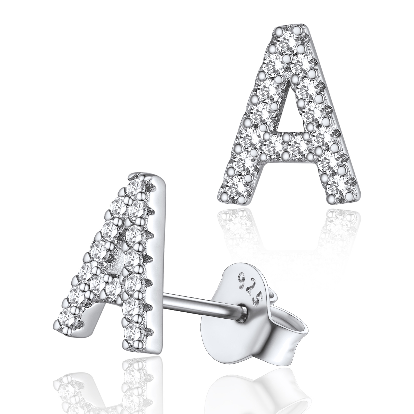 Silvora Tiny Sterling Silver Initial Stud Earrings Cubic Zirconia A Letter Earrings Christmas Birsthday Gift for Her Mom Girlfriend Daughter