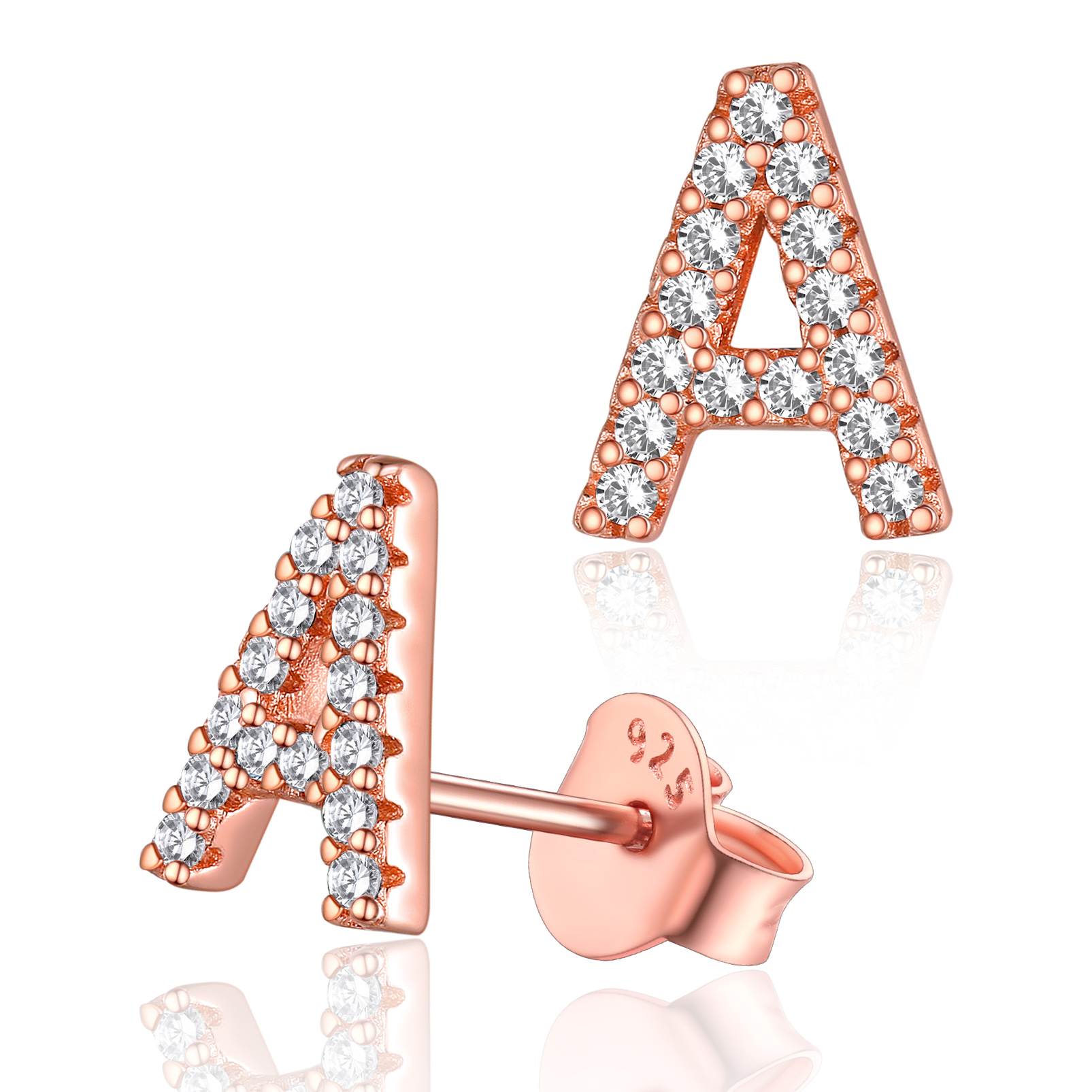 Silvora Tiny Sterling Silver Initial Stud Earrings Cubic Zirconia A Letter Earrings Christmas Birsthday Gift for Her Mom Girlfriend Daughter