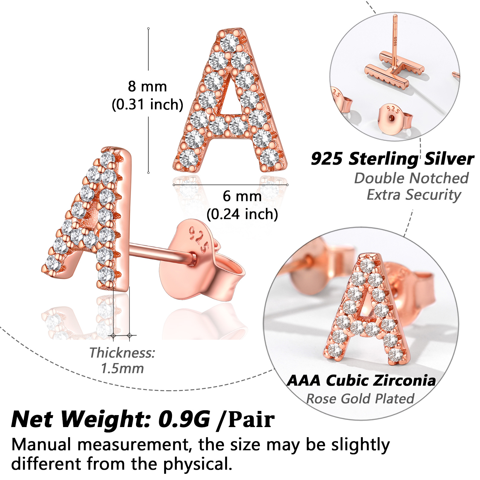 Silvora Tiny Sterling Silver Initial Stud Earrings Cubic Zirconia A Letter Earrings Christmas Birsthday Gift for Her Mom Girlfriend Daughter