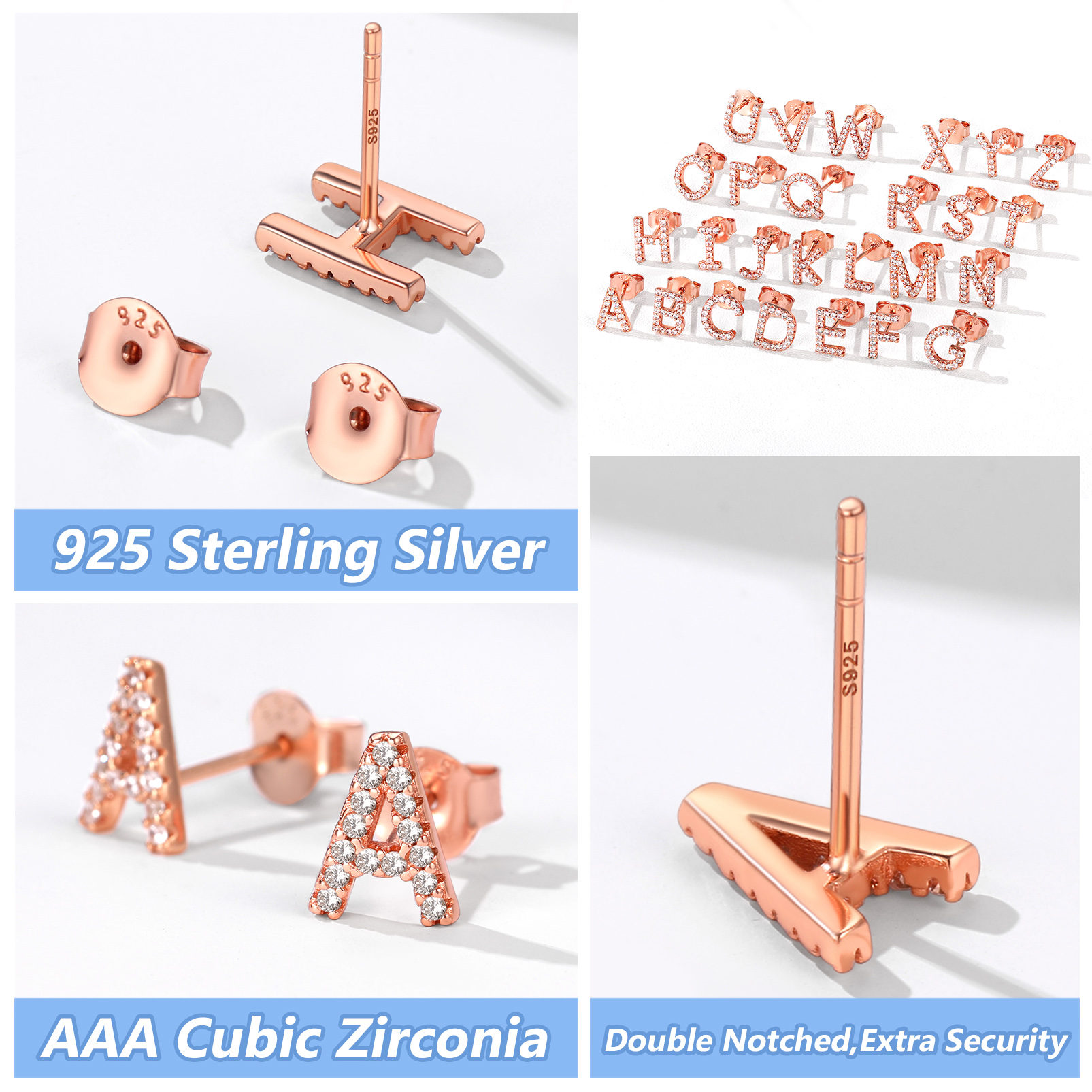 Silvora Tiny Sterling Silver Initial Stud Earrings Cubic Zirconia A Letter Earrings Christmas Birsthday Gift for Her Mom Girlfriend Daughter