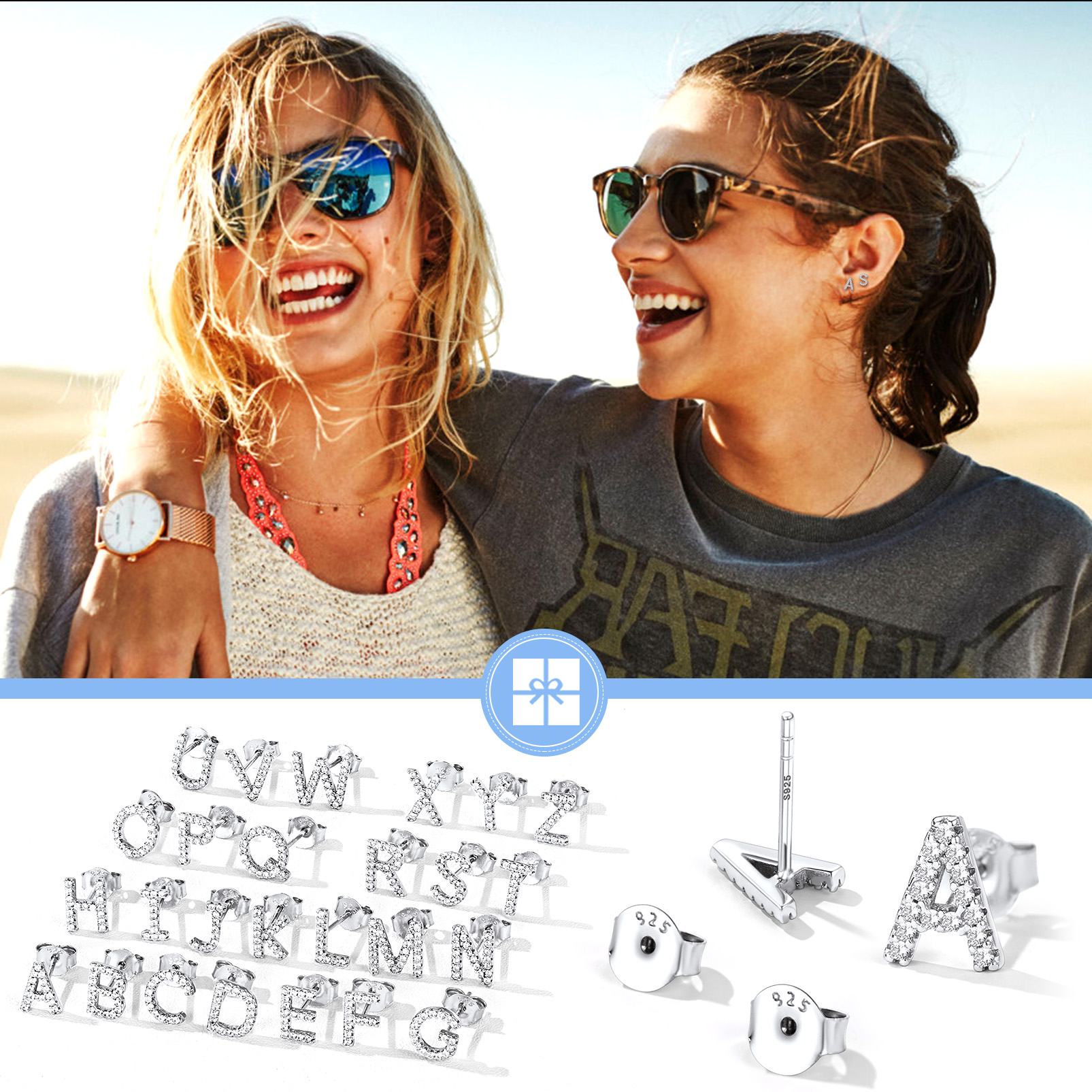 Silvora Tiny Sterling Silver Initial Stud Earrings Cubic Zirconia A Letter Earrings Christmas Birsthday Gift for Her Mom Girlfriend Daughter