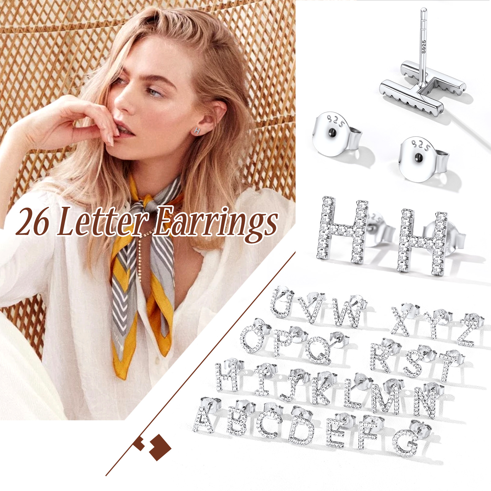 Silvora Tiny Sterling Silver Initial Stud Earrings Cubic Zirconia A Letter Earrings Christmas Birsthday Gift for Her Mom Girlfriend Daughter