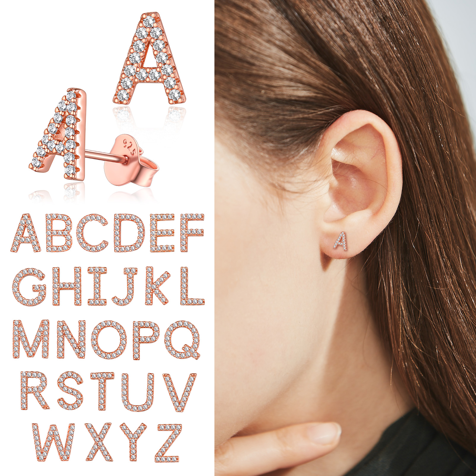 Silvora Tiny Sterling Silver Initial Stud Earrings Cubic Zirconia A Letter Earrings Christmas Birsthday Gift for Her Mom Girlfriend Daughter