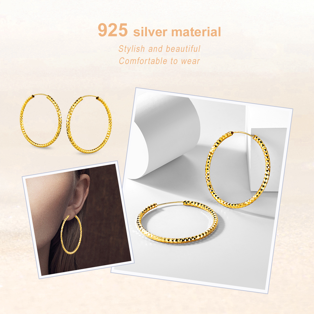 Silvora 70mm Gold Hoop Earrings Large Sterling Silver Earrings for Women Charm Endless Circle Hoop for Sensitive Ears Jewelry Gift