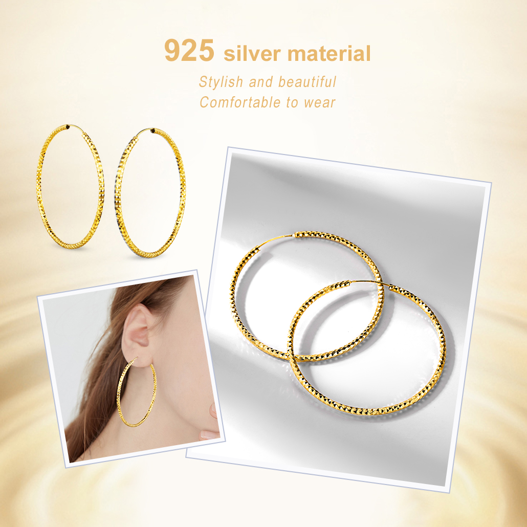 Silvora 70mm Gold Hoop Earrings Large Sterling Silver Earrings for Women Charm Endless Circle Hoop for Sensitive Ears Jewelry Gift