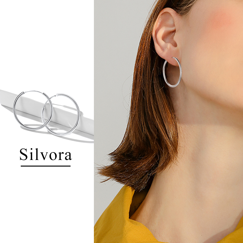 Silvora 70mm Gold Hoop Earrings Large Sterling Silver Earrings for Women Charm Endless Circle Hoop for Sensitive Ears Jewelry Gift