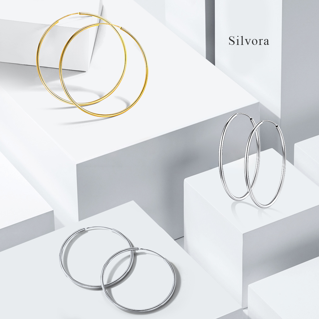 Silvora 70mm Gold Hoop Earrings Large Sterling Silver Earrings for Women Charm Endless Circle Hoop for Sensitive Ears Jewelry Gift