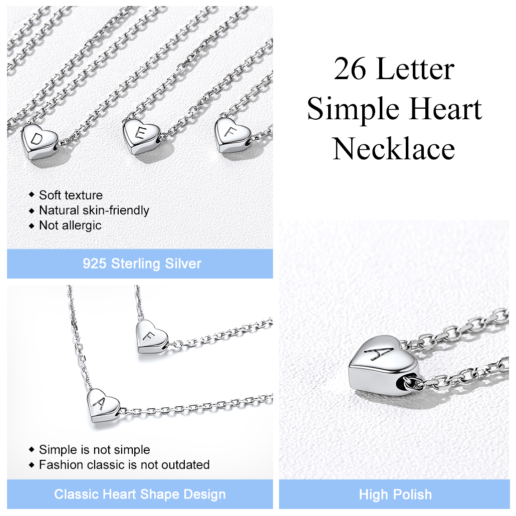 Silvora Women Heart Initial Necklace 925 Sterling Silver Letter A Pendant Choker Alphabet Jewelry for Wife Mom Daughter with Gift Box