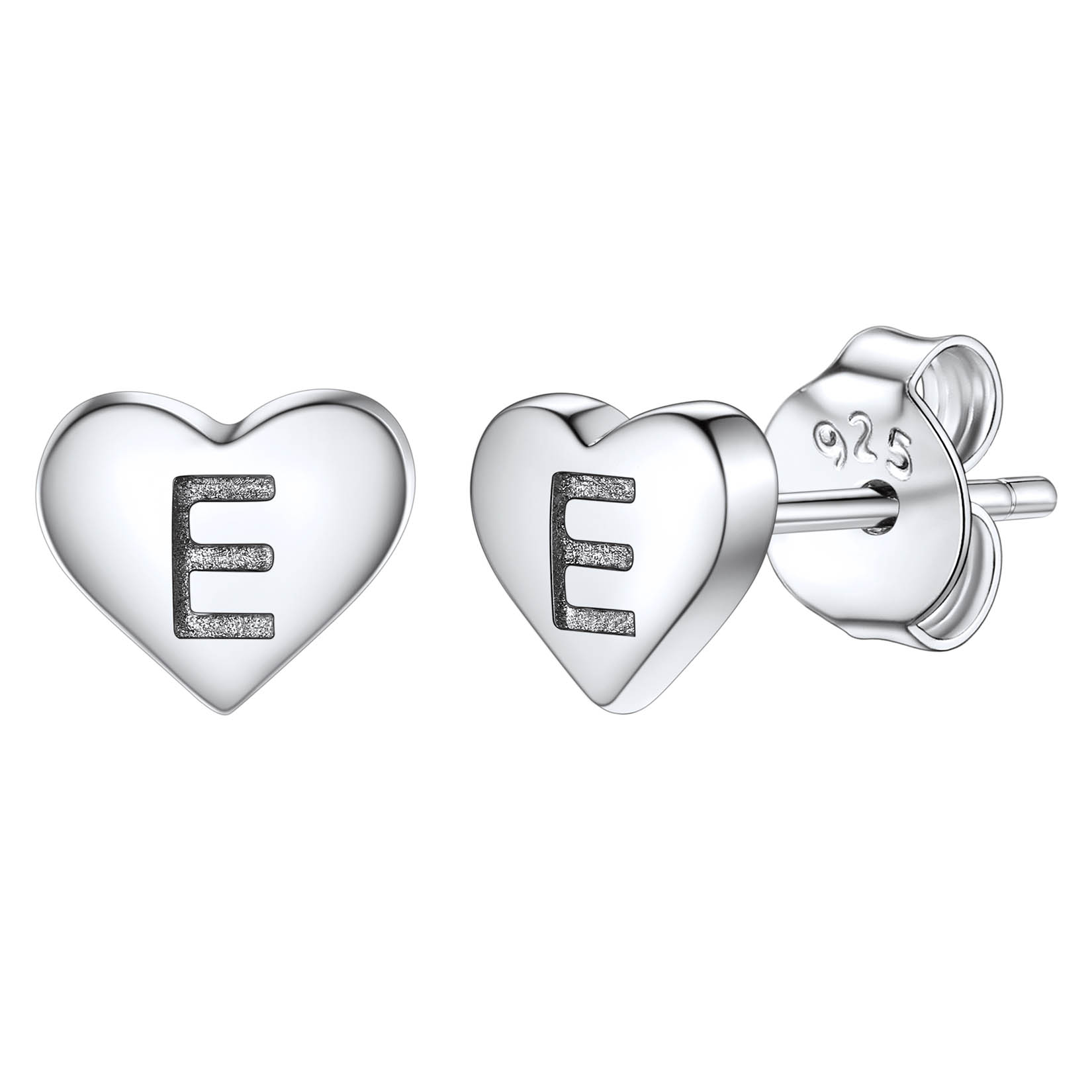 Silvora Initial Heart Earrings Hypoallergenic Sterling Silver Studs Women Tiny Letter A Ear Charms Jewelry Gift for Birthday Mother's Day
