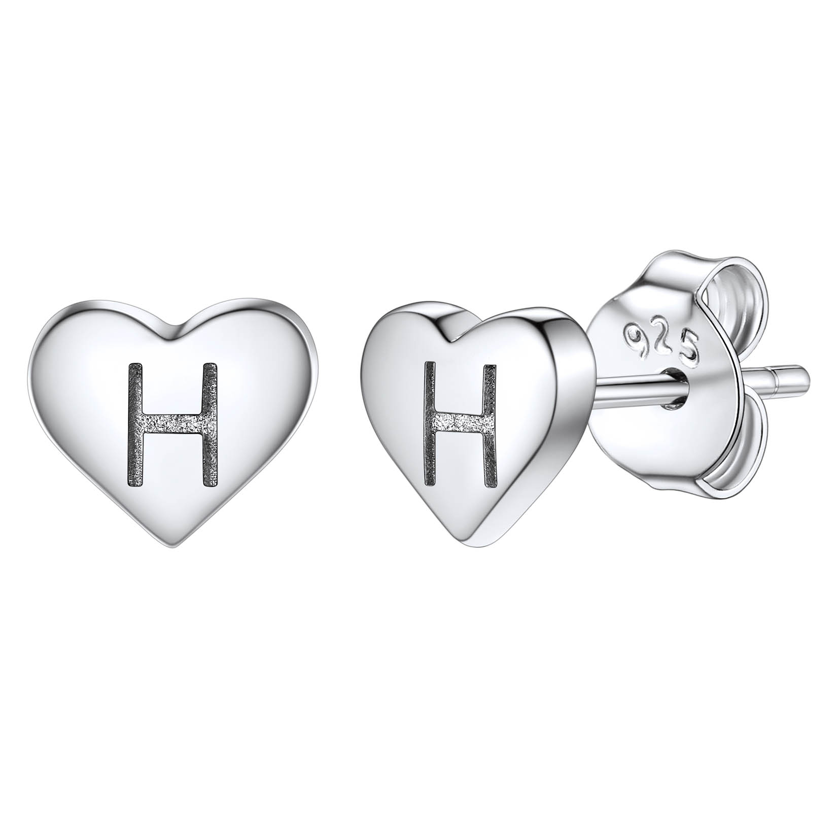 Silvora Initial Heart Earrings Hypoallergenic Sterling Silver Studs Women Tiny Letter A Ear Charms Jewelry Gift for Birthday Mother's Day