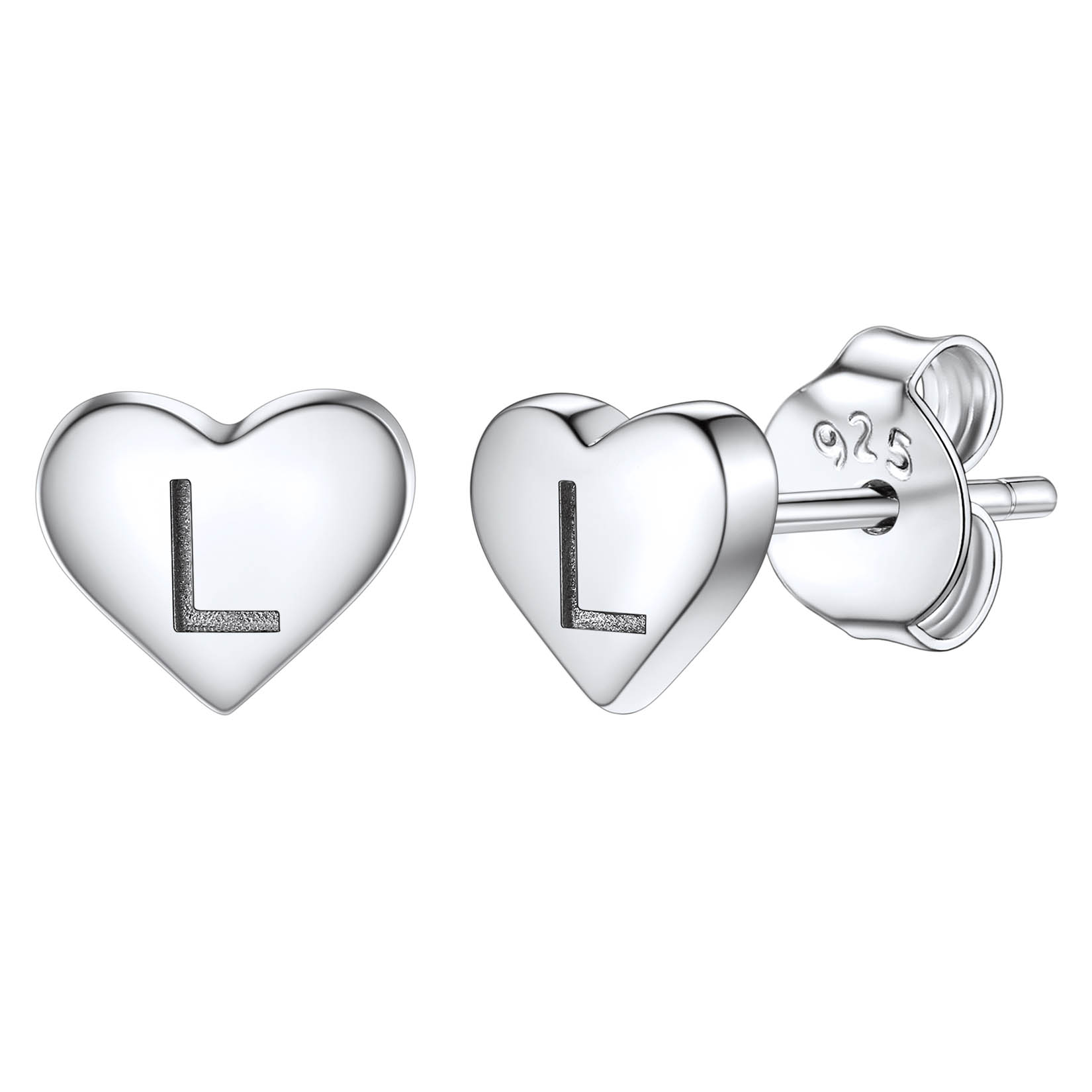 Silvora Initial Heart Earrings Hypoallergenic Sterling Silver Studs Women Tiny Letter A Ear Charms Jewelry Gift for Birthday Mother's Day