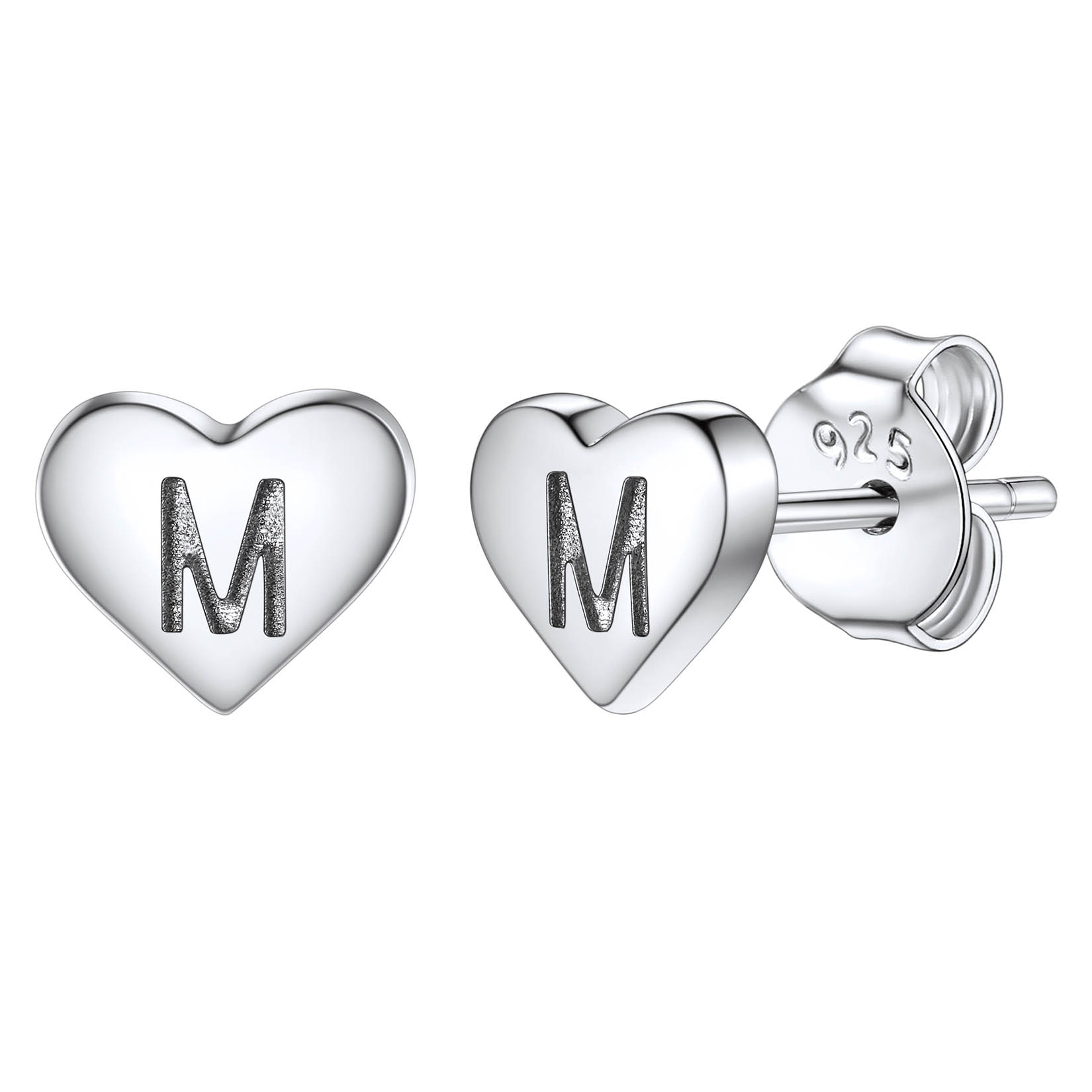 Silvora Initial Heart Earrings Hypoallergenic Sterling Silver Studs Women Tiny Letter A Ear Charms Jewelry Gift for Birthday Mother's Day
