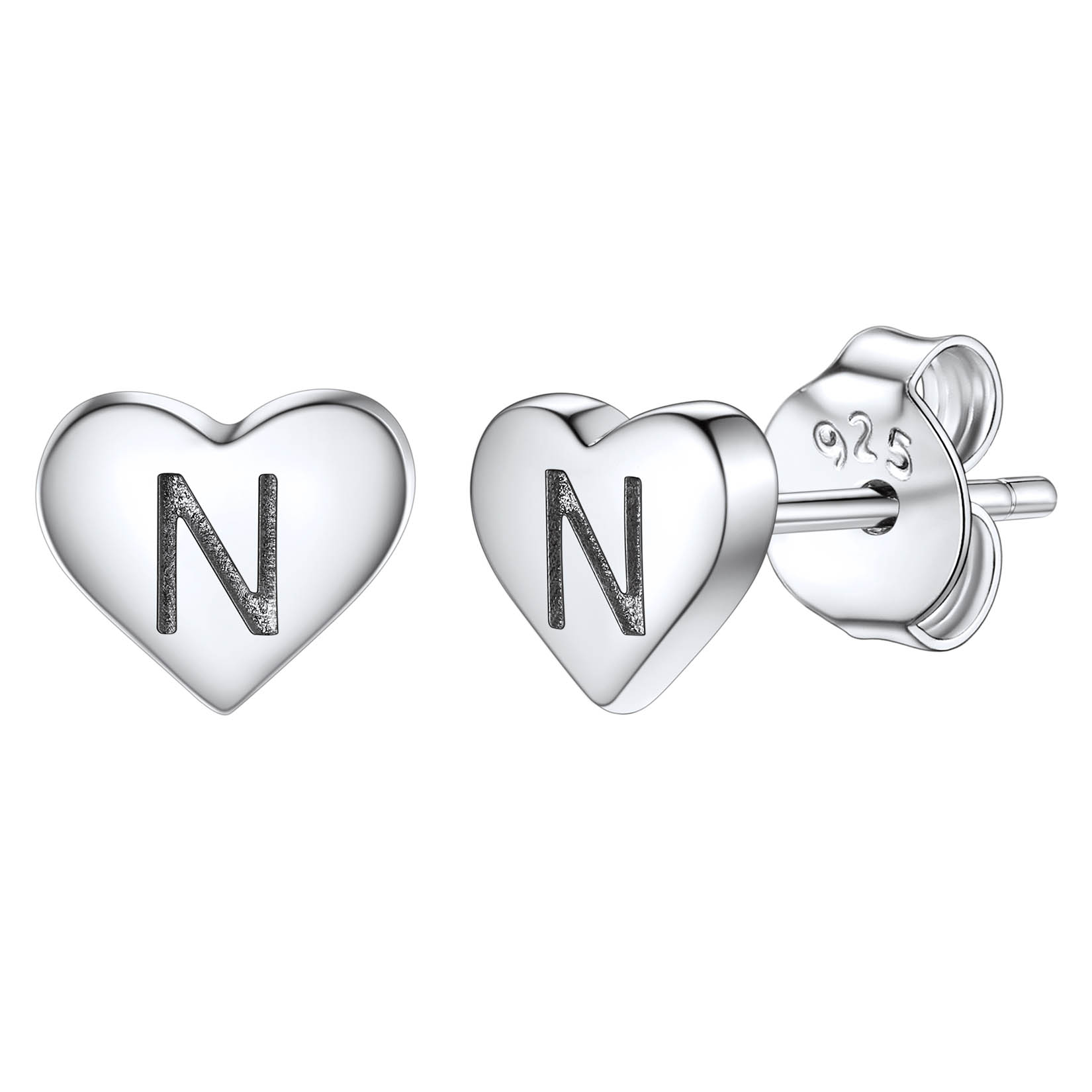 Silvora Initial Heart Earrings Hypoallergenic Sterling Silver Studs Women Tiny Letter A Ear Charms Jewelry Gift for Birthday Mother's Day