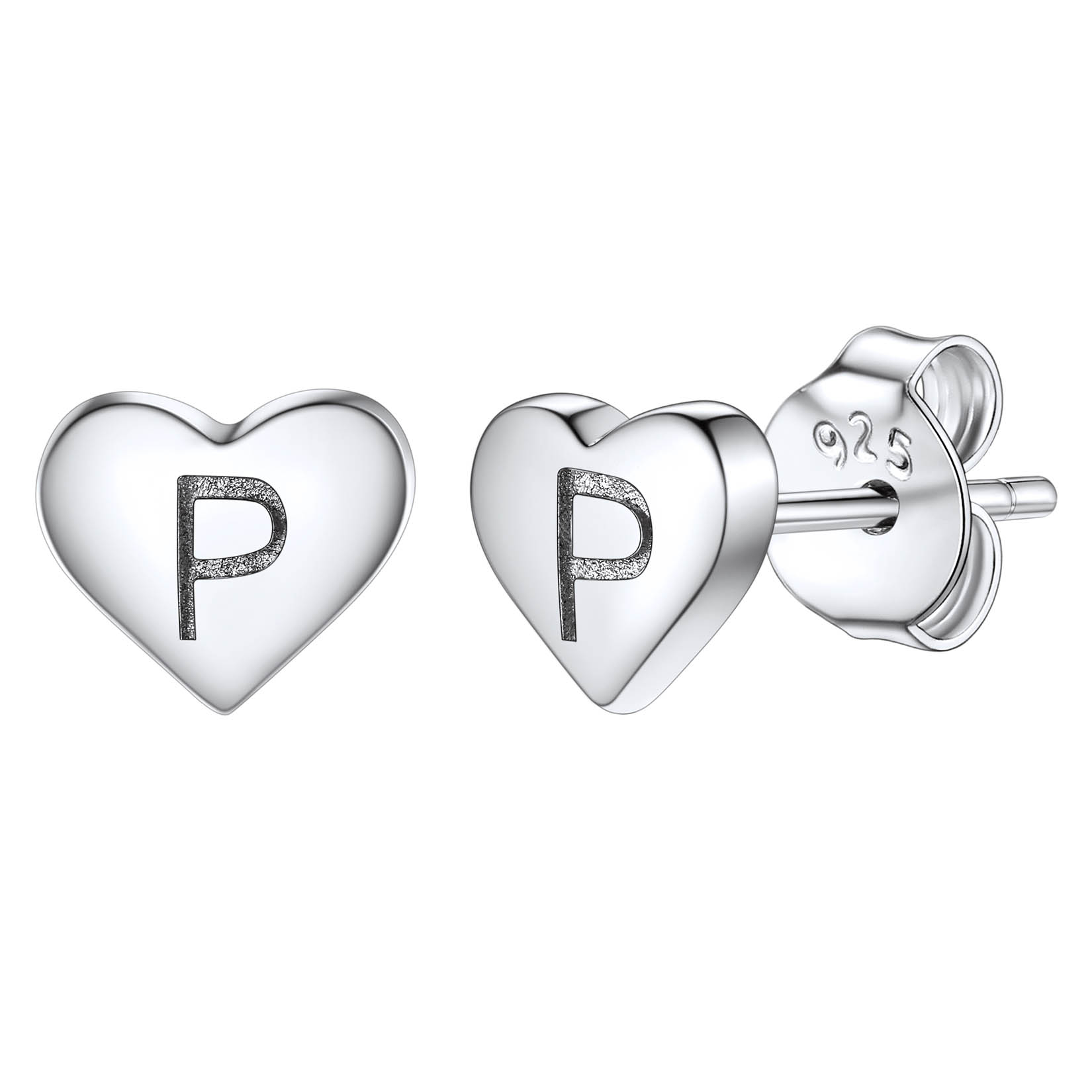 Silvora Initial Heart Earrings Hypoallergenic Sterling Silver Studs Women Tiny Letter A Ear Charms Jewelry Gift for Birthday Mother's Day