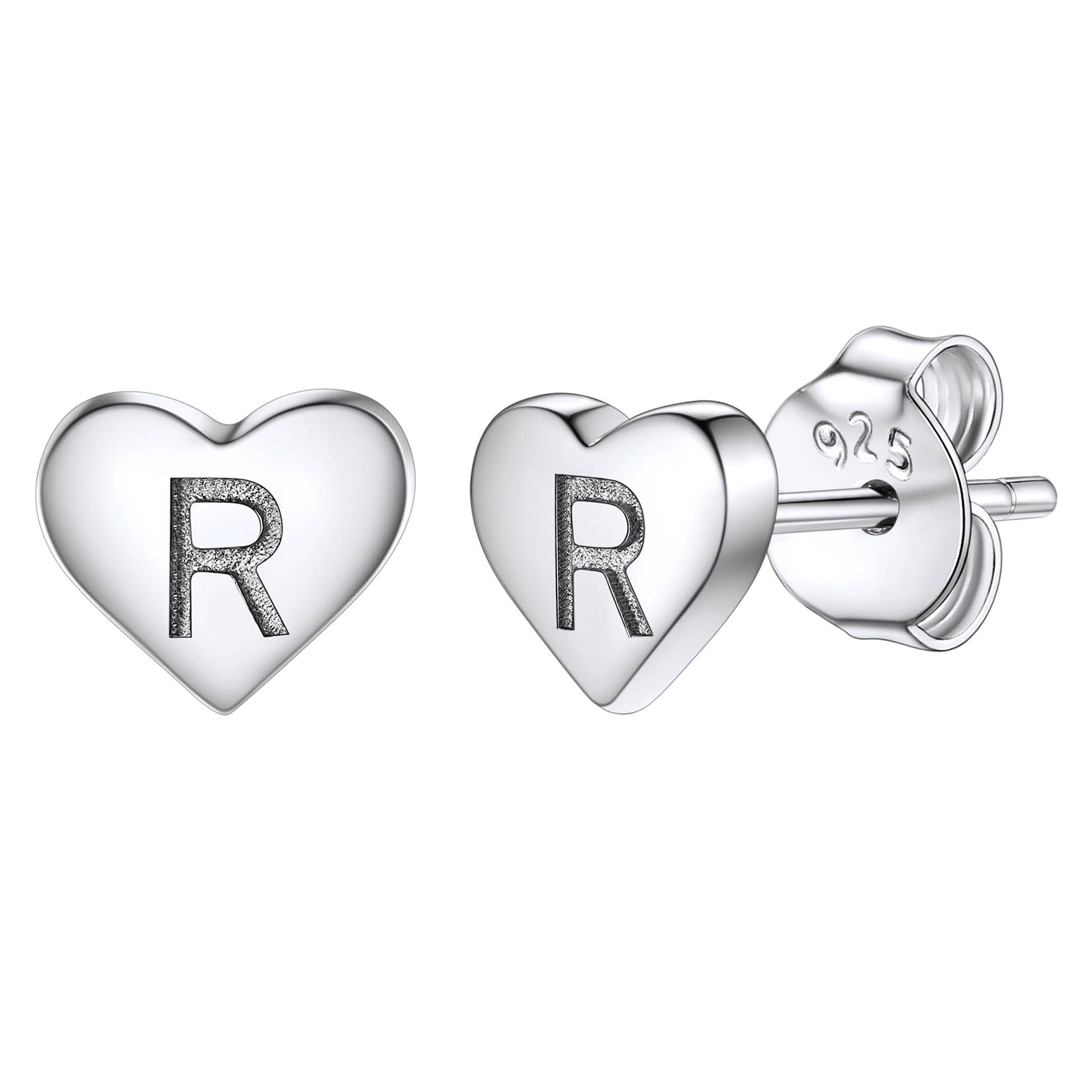 Silvora Initial Heart Earrings Hypoallergenic Sterling Silver Studs Women Tiny Letter A Ear Charms Jewelry Gift for Birthday Mother's Day