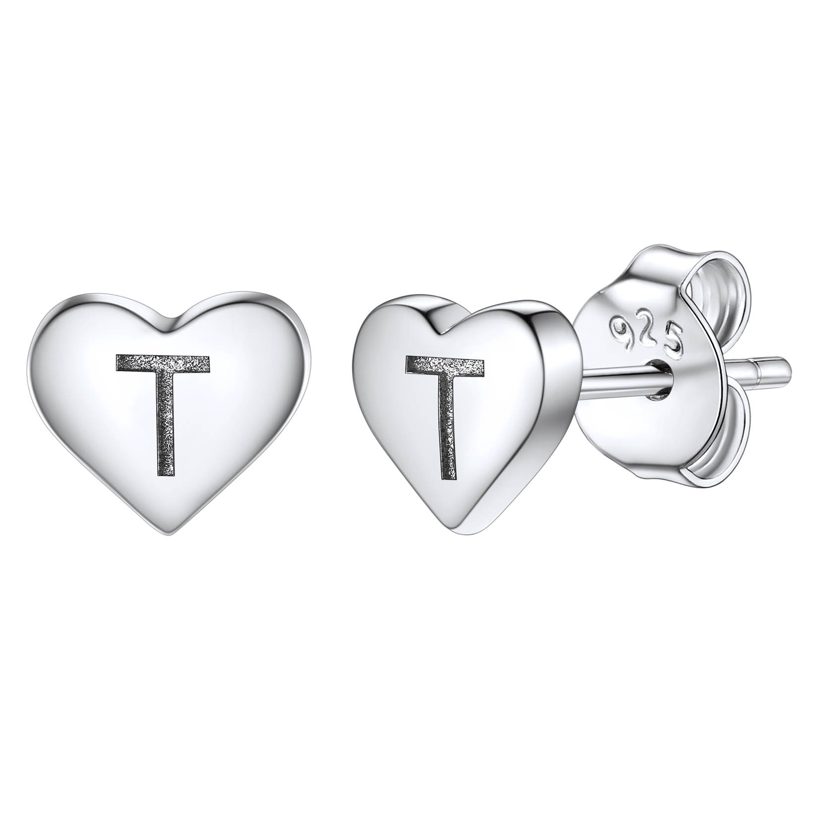 Silvora Initial Heart Earrings Hypoallergenic Sterling Silver Studs Women Tiny Letter A Ear Charms Jewelry Gift for Birthday Mother's Day