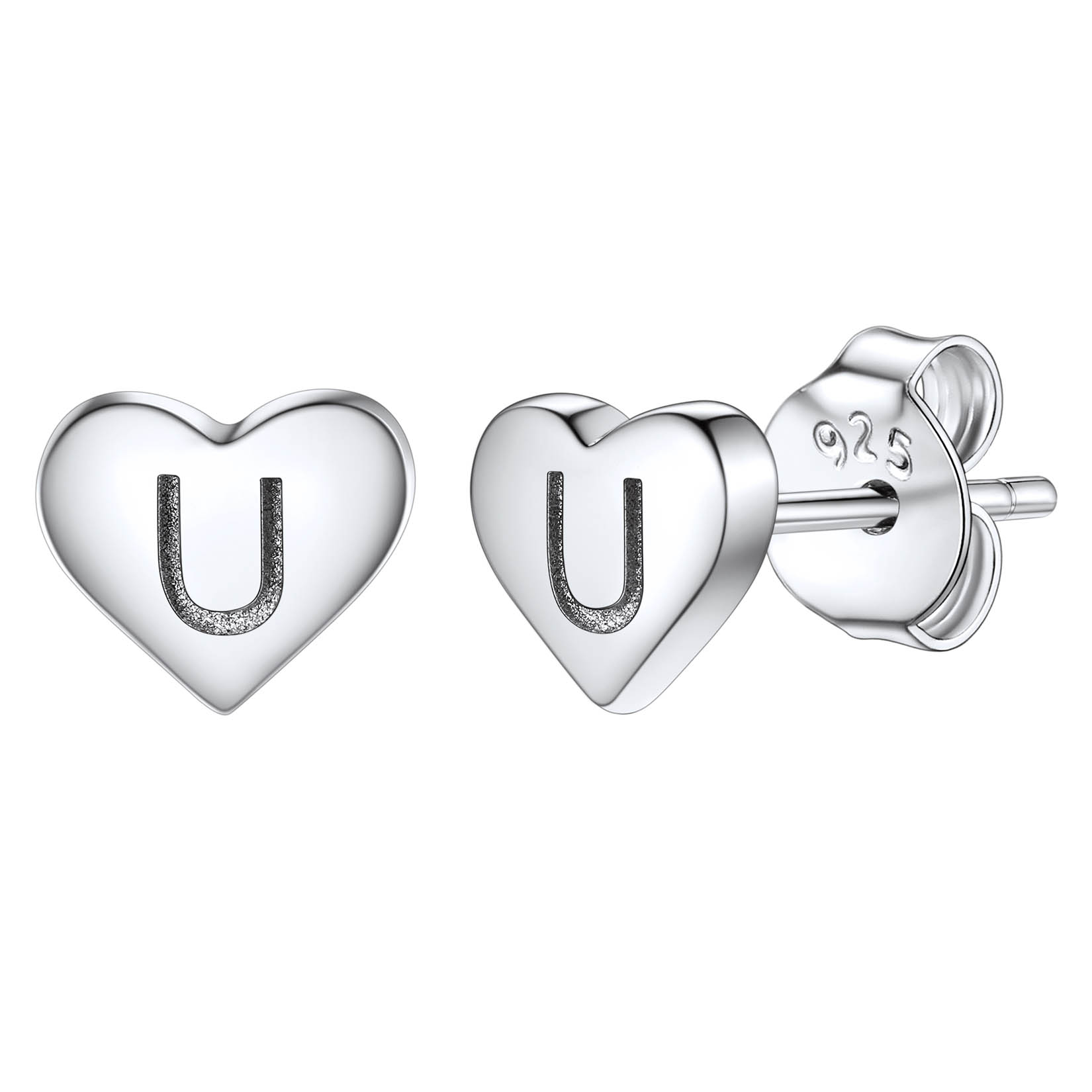Silvora Initial Heart Earrings Hypoallergenic Sterling Silver Studs Women Tiny Letter A Ear Charms Jewelry Gift for Birthday Mother's Day