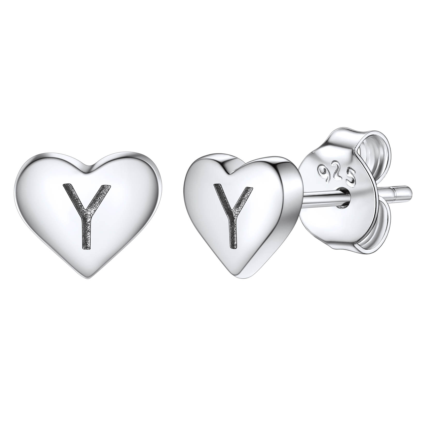 Silvora Initial Heart Earrings Hypoallergenic Sterling Silver Studs Women Tiny Letter A Ear Charms Jewelry Gift for Birthday Mother's Day