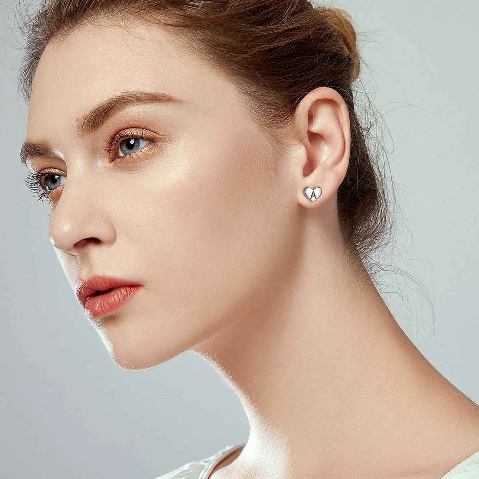 Silvora Initial Heart Earrings Hypoallergenic Sterling Silver Studs Women Tiny Letter A Ear Charms Jewelry Gift for Birthday Mother's Day