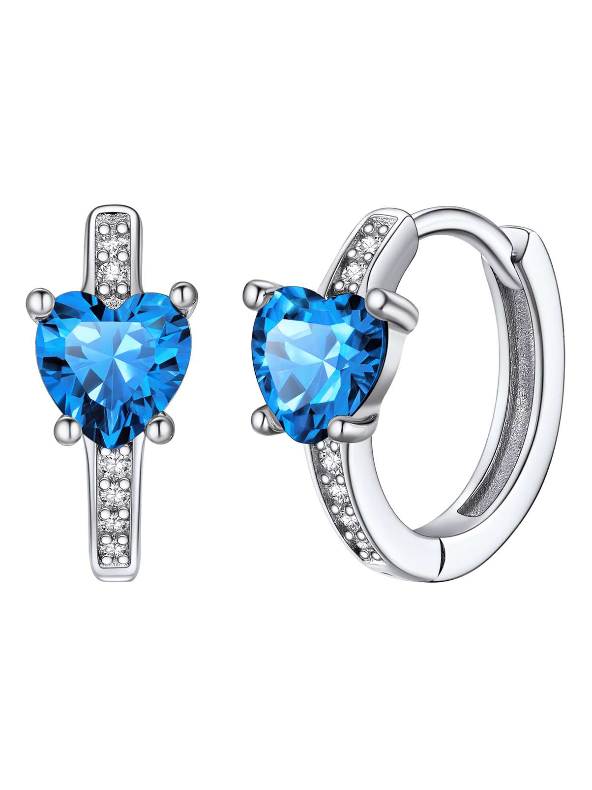 Silvora S925 Sterling Silver Earrings 10mm Small CZ Hoops with Heart Turquoise Birthstone December Crystal Earrings Birthday Wedding Jewelry Gift