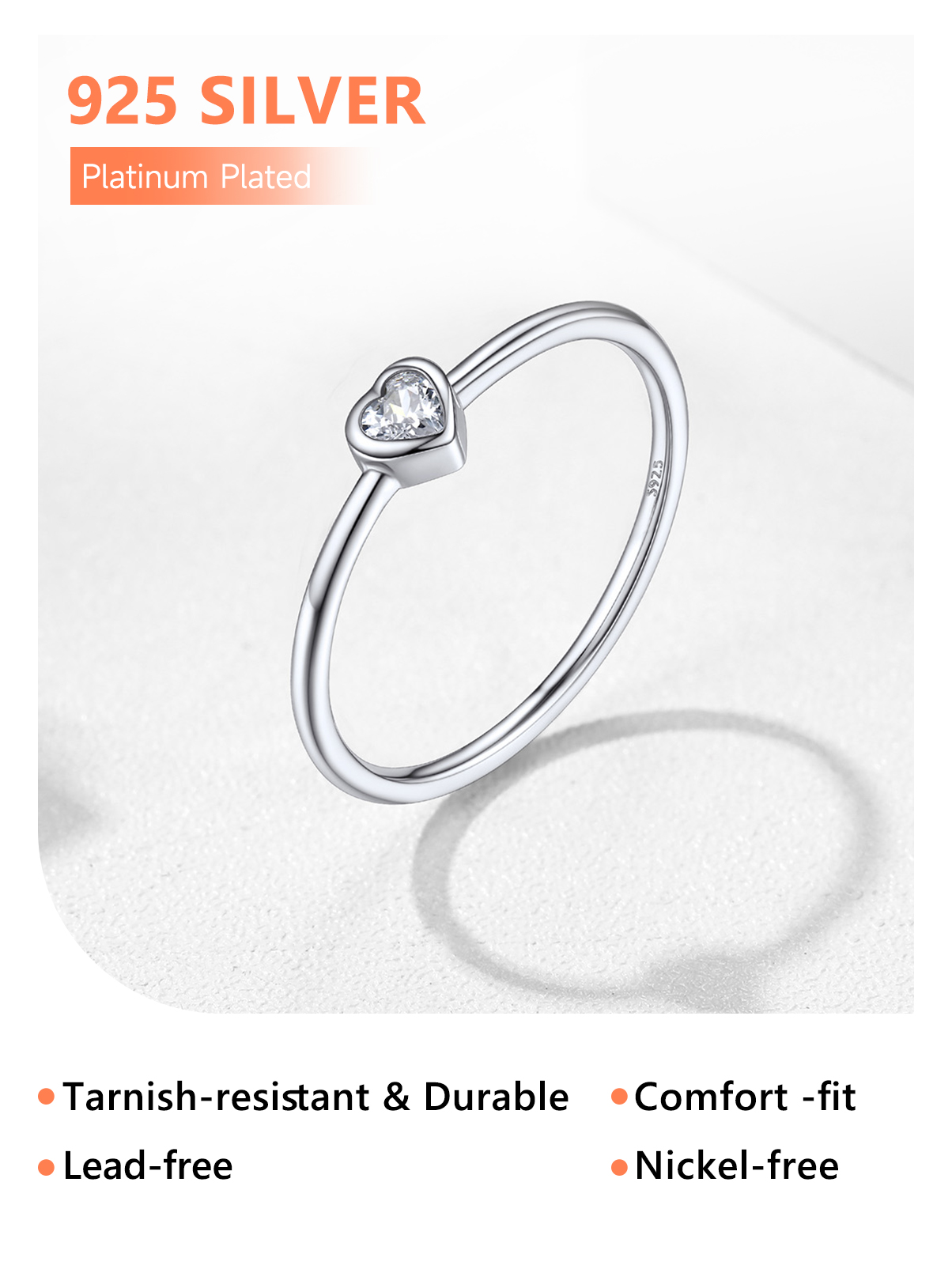 Silvora Sterling Silver Wedding Band Love Heart Engagement Promise Ring with Shiny Cubic Zirconia Jewelry Gift for Christmas Mother's Day Size 8