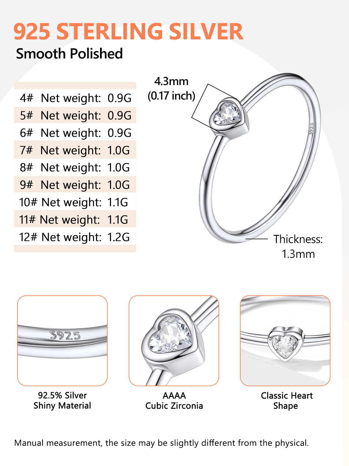 Silvora Sterling Silver Wedding Band Love Heart Engagement Promise Ring with Shiny Cubic Zirconia Jewelry Gift for Christmas Mother's Day Size 8