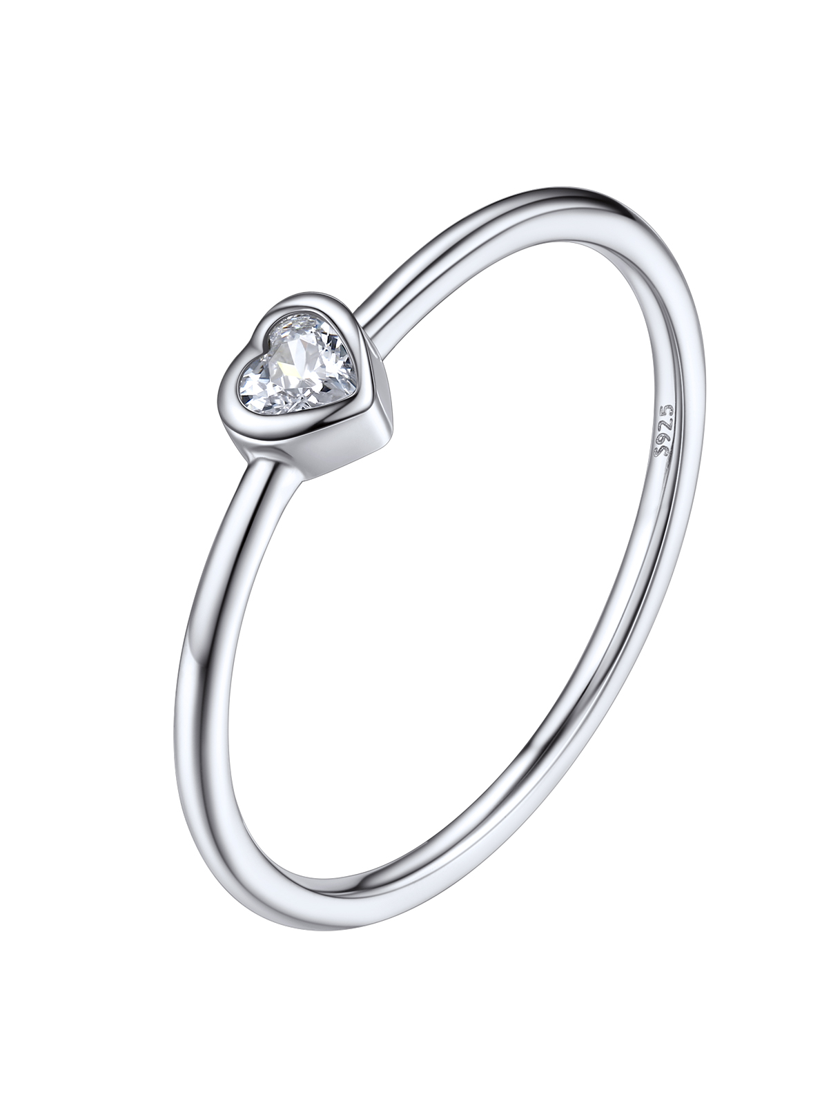 Silvora Sterling Silver Wedding Band Love Heart Engagement Promise Ring with Shiny Cubic Zirconia Jewelry Gift for Christmas Mother's Day Size 8