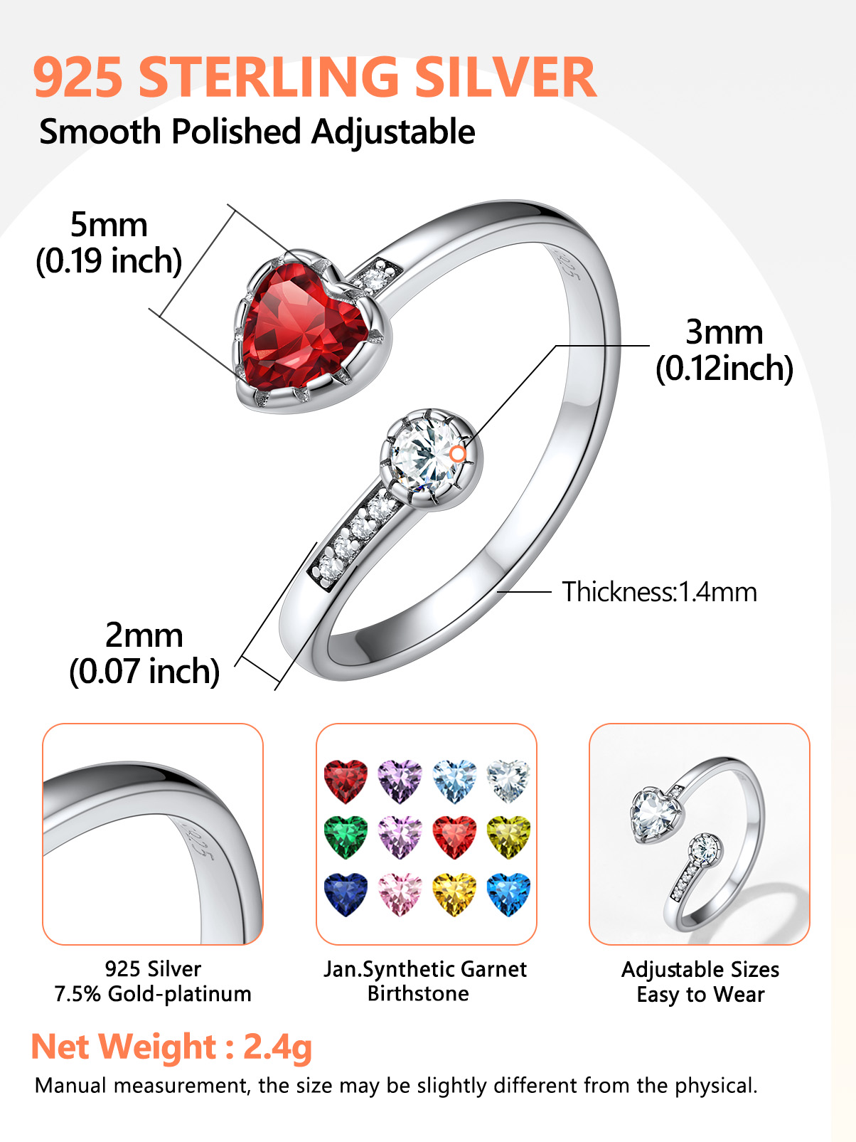 Silvora Adjustable Heart Opal Ring Sterling Silver Open Rings for Women Girls October Birthstone Jewelry Gift for Birthday Mother's Day