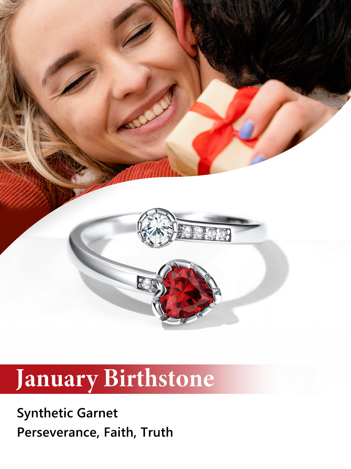 Silvora Adjustable Heart Opal Ring Sterling Silver Open Rings for Women Girls October Birthstone Jewelry Gift for Birthday Mother's Day