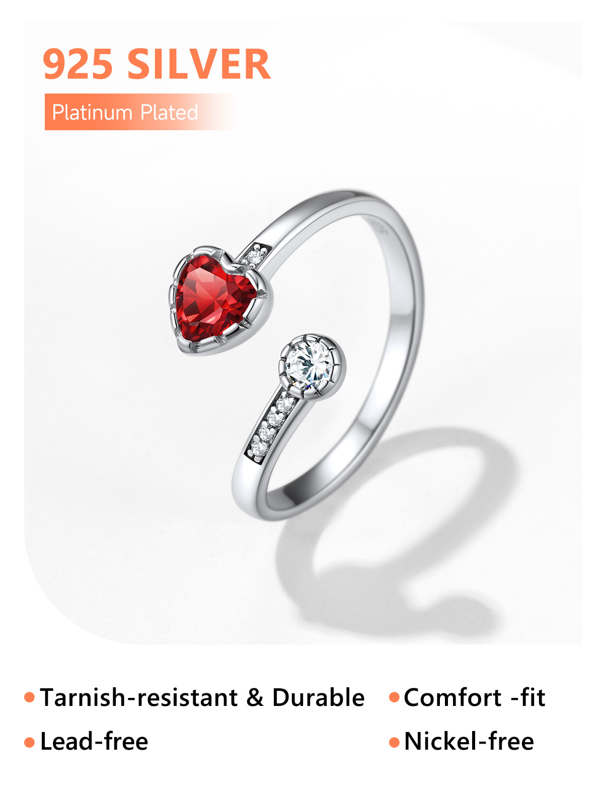 Silvora Adjustable Heart Opal Ring Sterling Silver Open Rings for Women Girls October Birthstone Jewelry Gift for Birthday Mother's Day