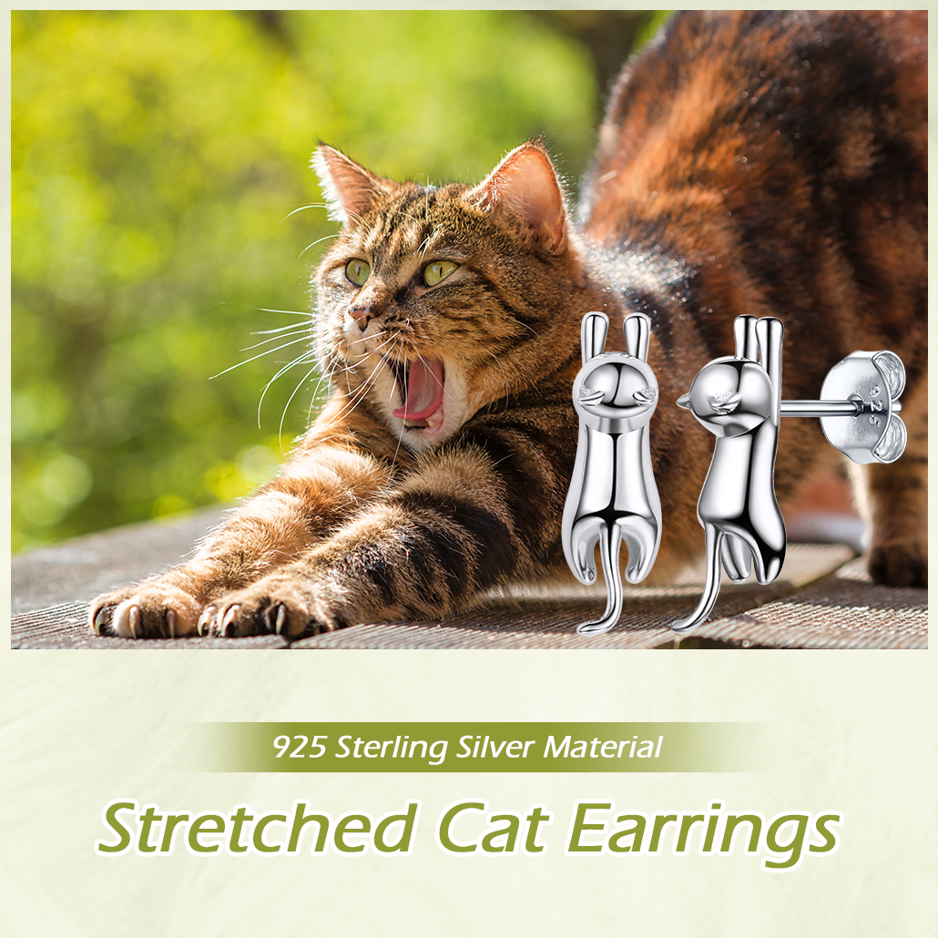 Silvora Sterling Silver Cute Cat Stud Earrings Cubic Zirconia Animal Statement Earrings Birthday Christmas Jewelry Gift for Wife Mom Daughter