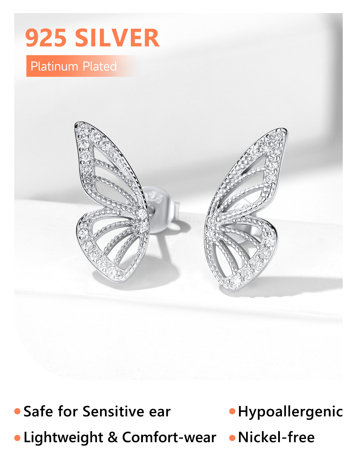 Silvora Sterling Silver Cute Cat Stud Earrings Cubic Zirconia Animal Statement Earrings Birthday Christmas Jewelry Gift for Wife Mom Daughter