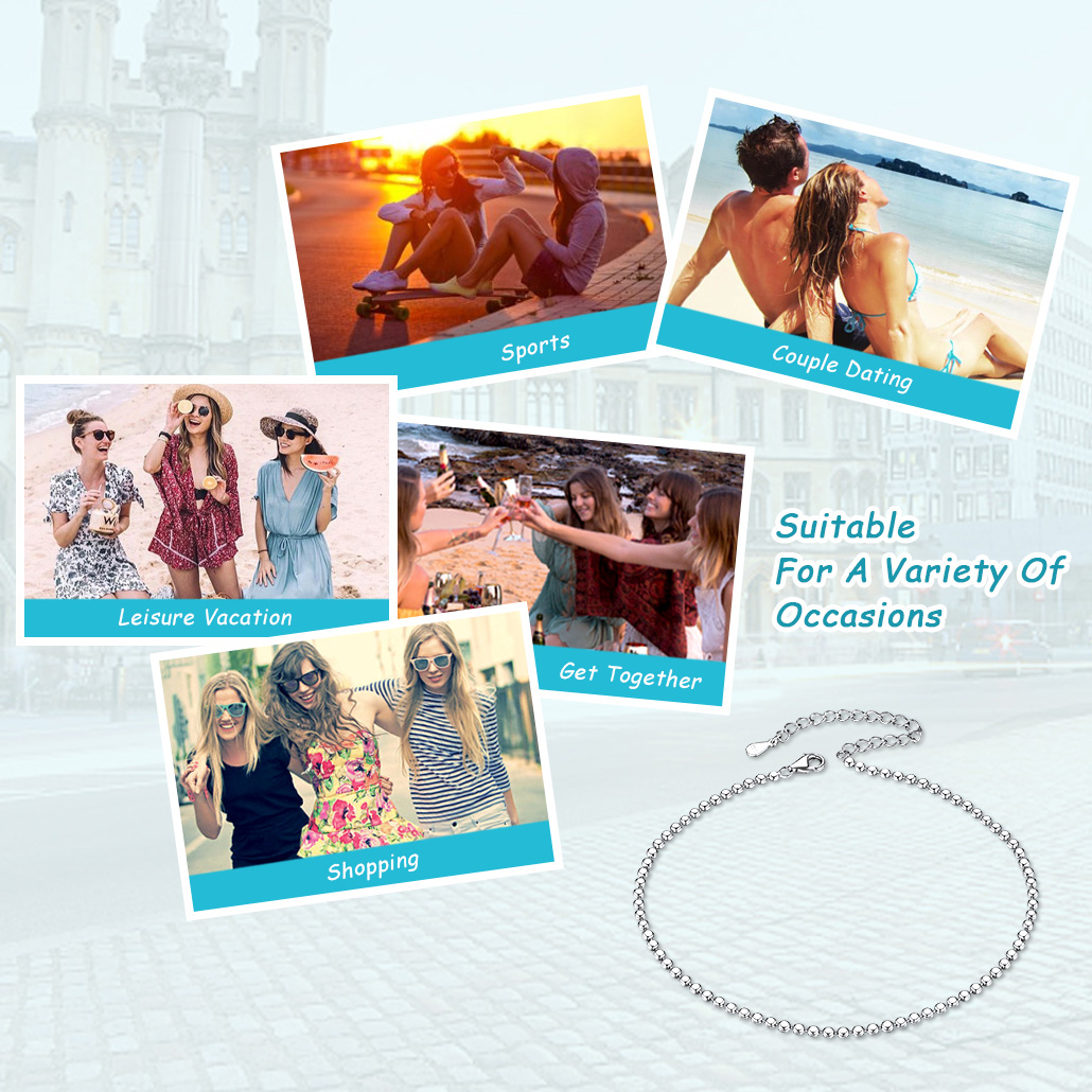 Silvora 925 Silver Chain Beads Anklet for Women Ankle Bracelet Foot Jewelry