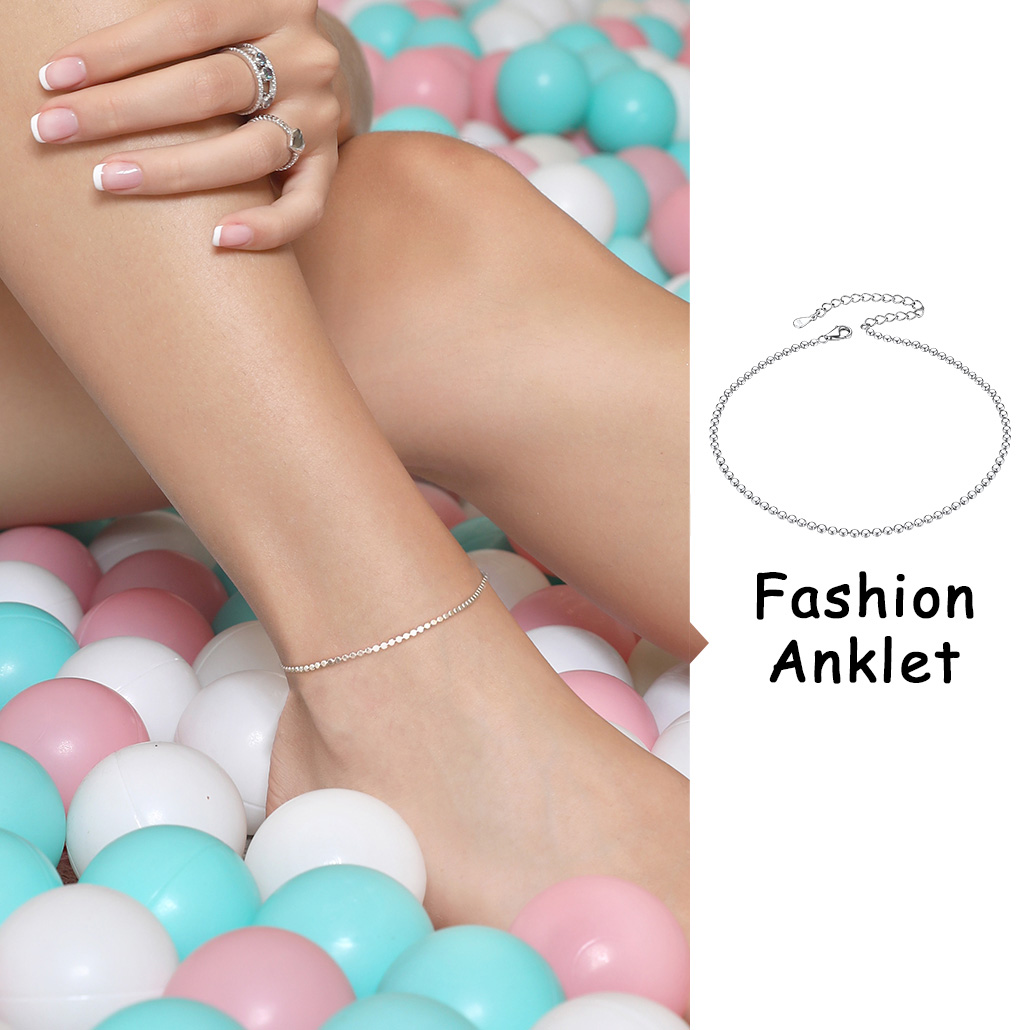 Silvora 925 Silver Chain Beads Anklet for Women Ankle Bracelet Foot Jewelry